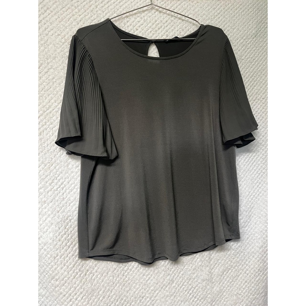 Adrianna Papell Pleated Blouse Womens Career Large Gray Keyhole Back Workwear - Picture 3 of 12